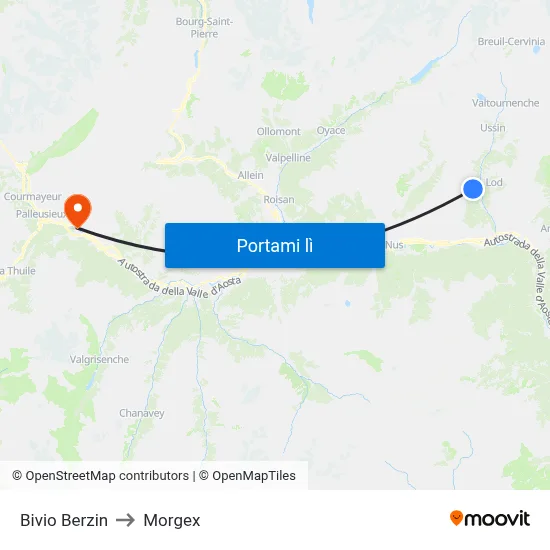 Bivio Berzin to Morgex map