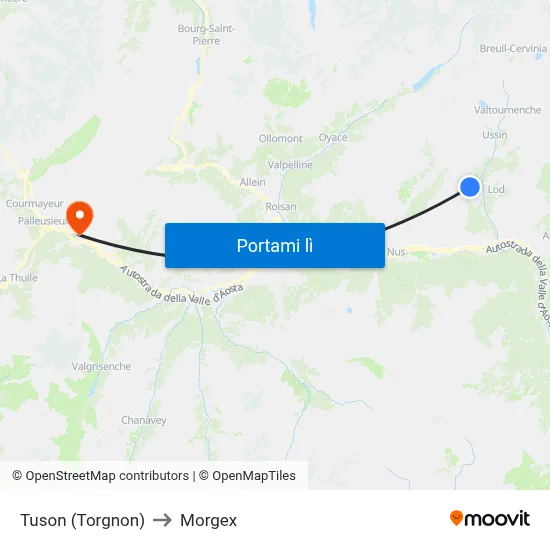 Tuson (Torgnon) to Morgex map