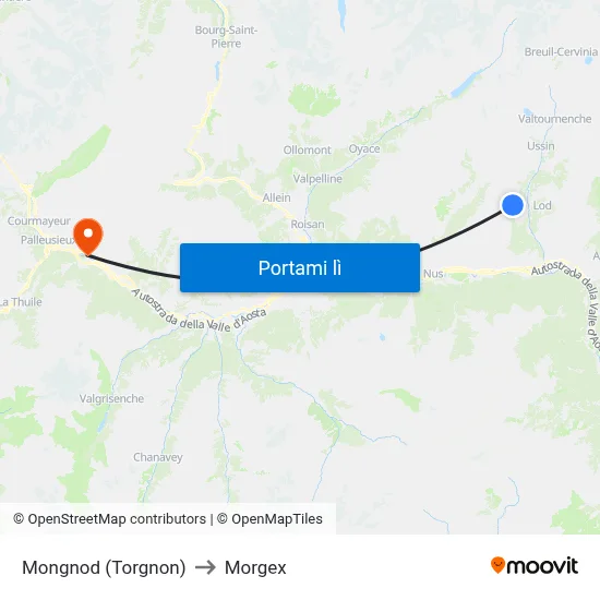 Mongnod (Torgnon) to Morgex map