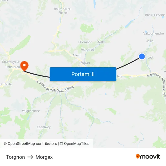 Torgnon to Morgex map