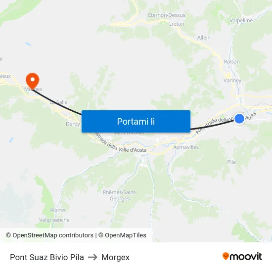 Pont Suaz Bivio Pila to Morgex map