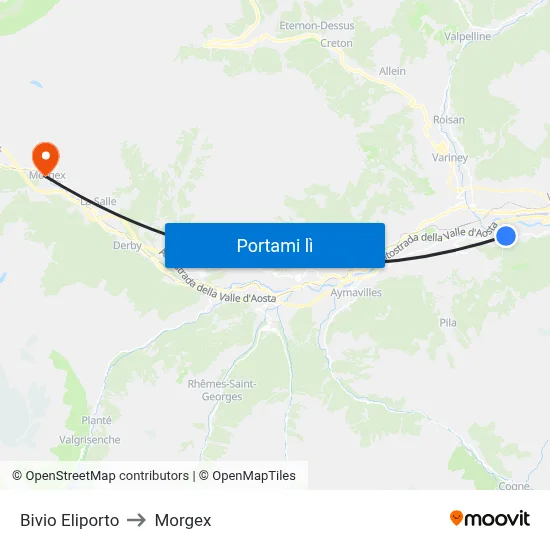Bivio Eliporto to Morgex map