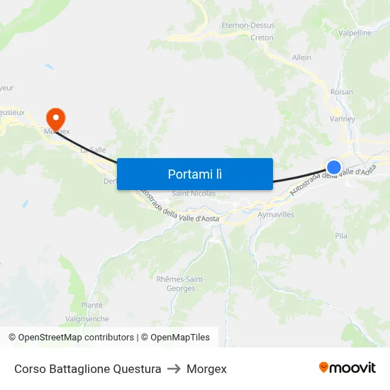 Corso Battaglione Questura to Morgex map