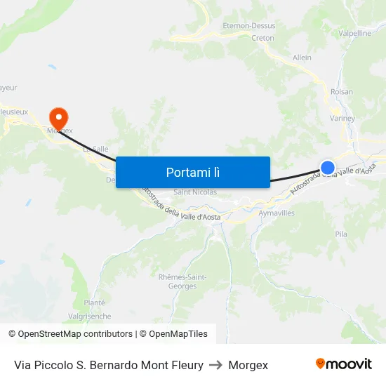 Via Piccolo S. Bernardo Mont Fleury to Morgex map