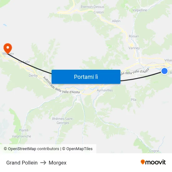 Grand Pollein to Morgex map