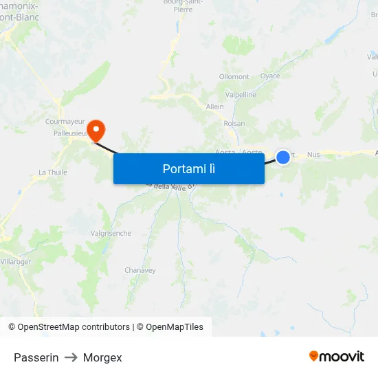 Passerin to Morgex map