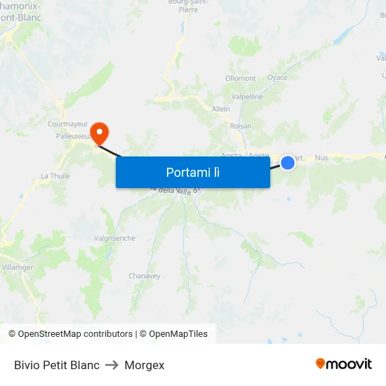 Bivio Petit Blanc to Morgex map