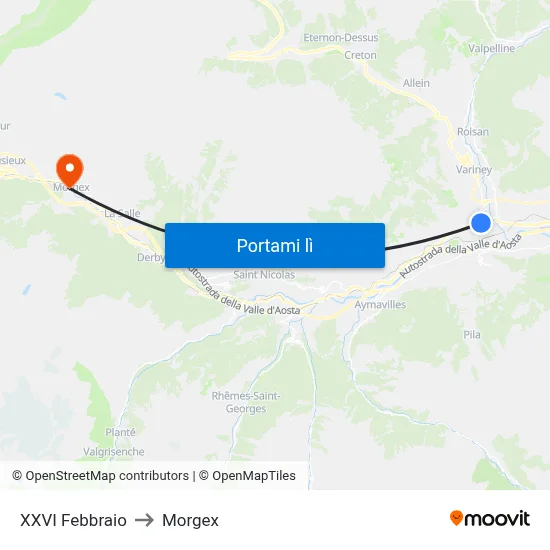XXVI Febbraio to Morgex map