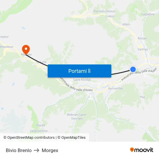 Bivio Brenlo to Morgex map