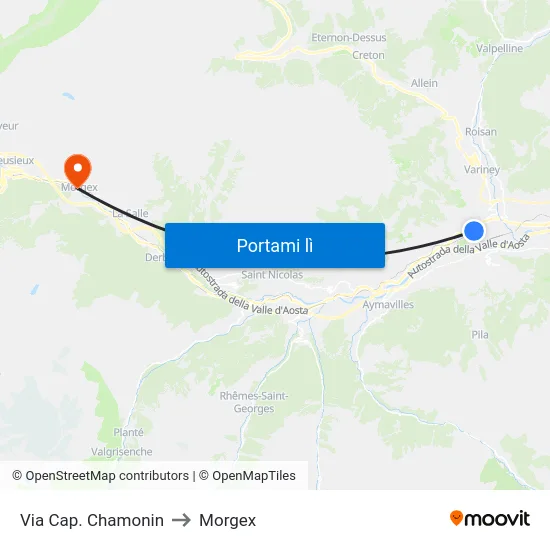 Via Cap. Chamonin to Morgex map