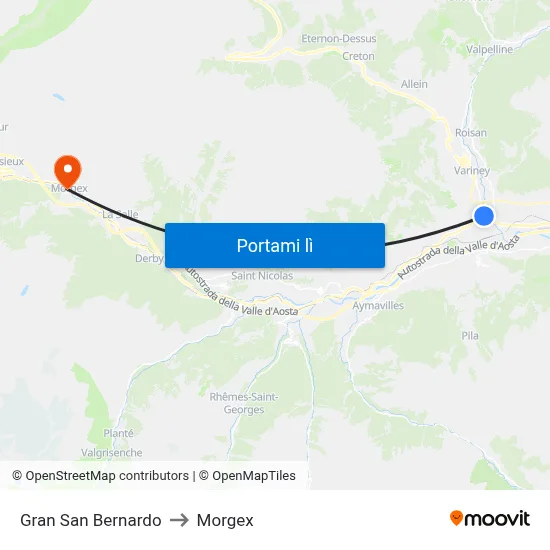 Gran San Bernardo to Morgex map