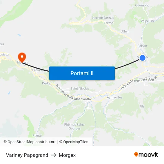 Variney Papagrand to Morgex map