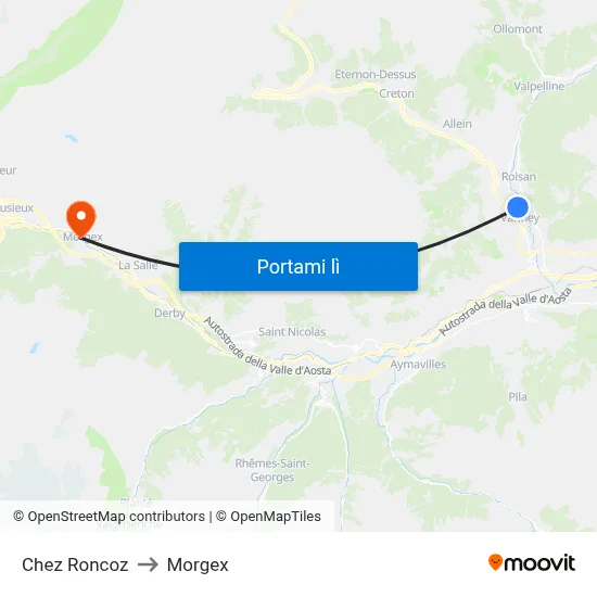 Chez Roncoz to Morgex map