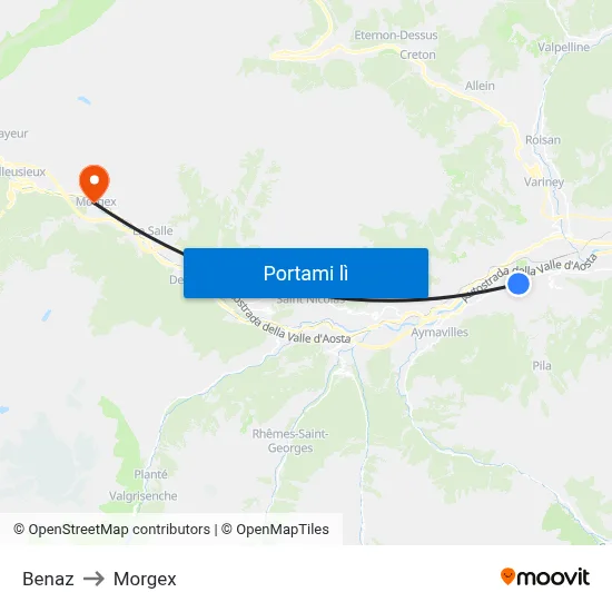 Benaz to Morgex map
