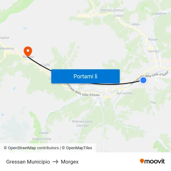 Gressan Municipio to Morgex map