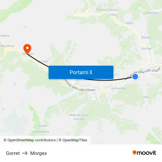 Gorret to Morgex map