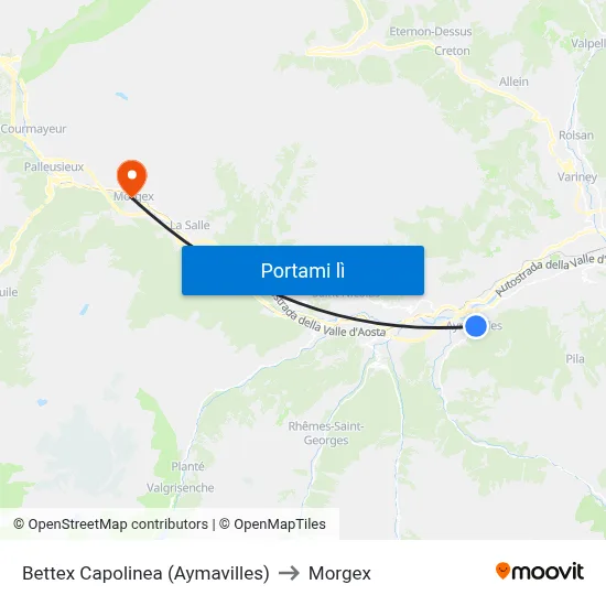 Bettex Capolinea (Aymavilles) to Morgex map