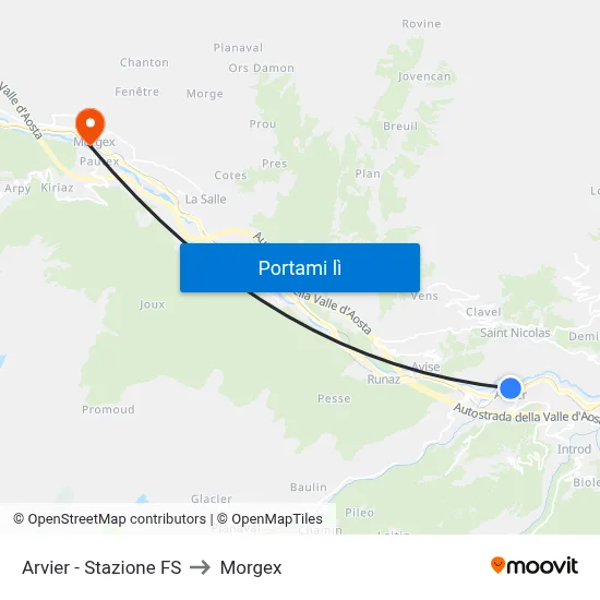 Arvier - Stazione FS to Morgex map