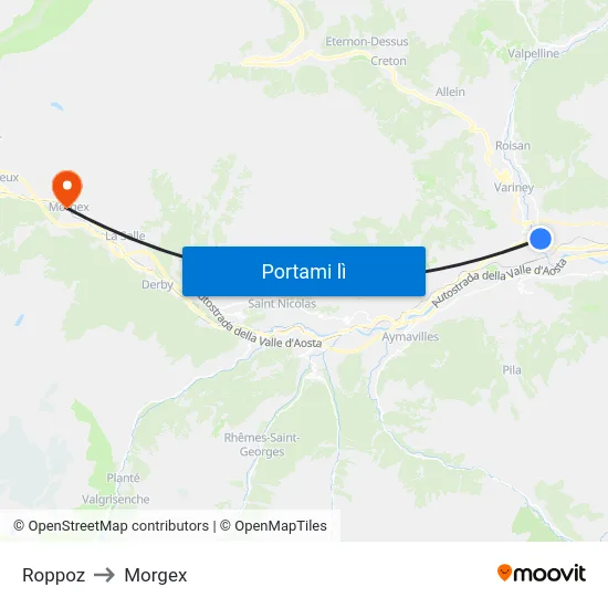 Roppoz to Morgex map