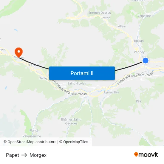 Papet to Morgex map