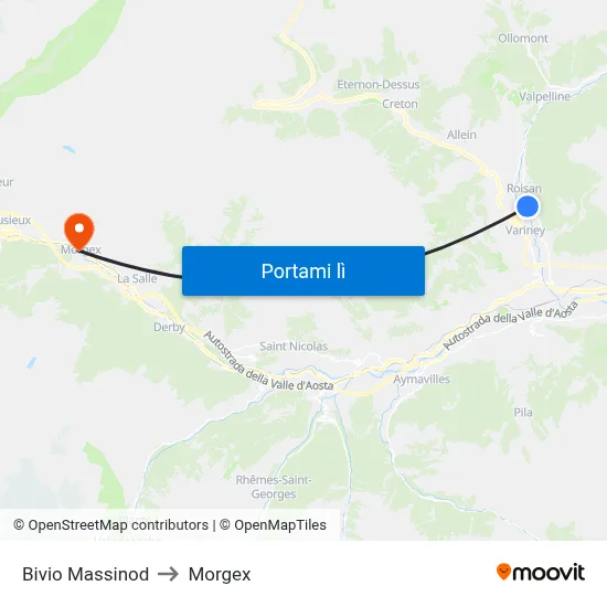 Bivio Massinod to Morgex map