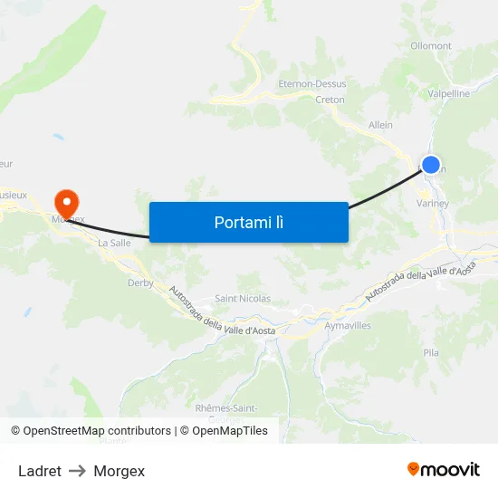 Ladret to Morgex map