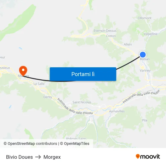 Bivio Doues to Morgex map