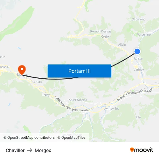 Chaviller to Morgex map