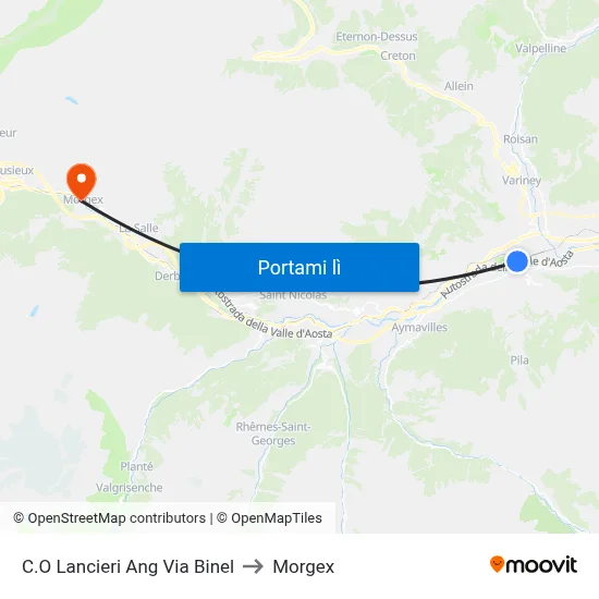 C.O Lancieri Ang Via Binel to Morgex map