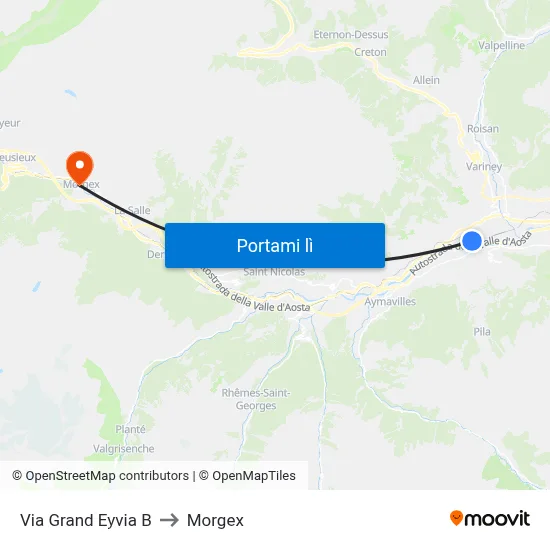 Via Grand Eyvia B to Morgex map