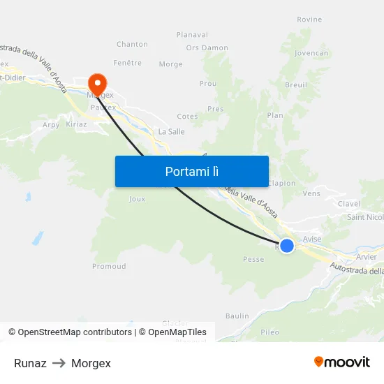 Runaz to Morgex map