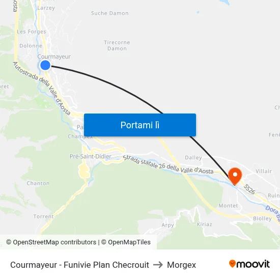 Courmayeur - Funivie Plan Checrouit to Morgex map