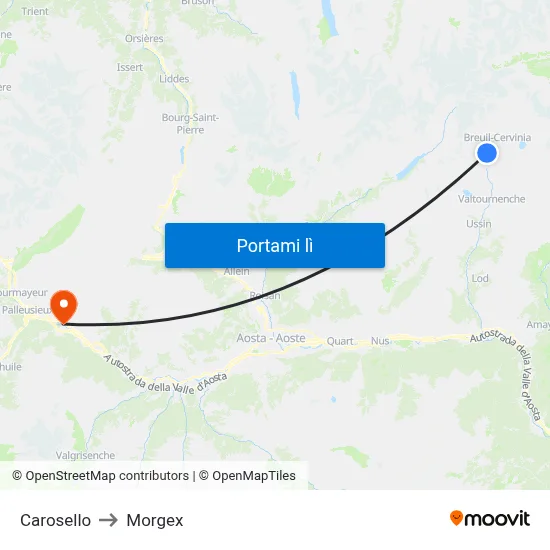 Carosello to Morgex map