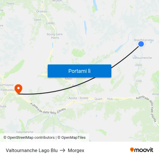 Valtournanche Lago Blu to Morgex map