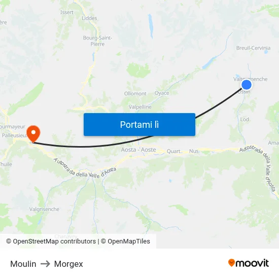 Moulin to Morgex map