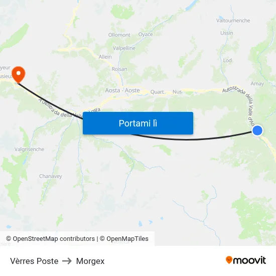 Vèrres Poste to Morgex map