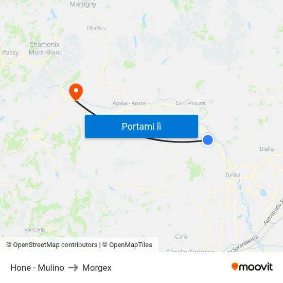 Hone - Mulino to Morgex map