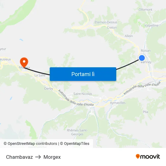 Chambavaz to Morgex map