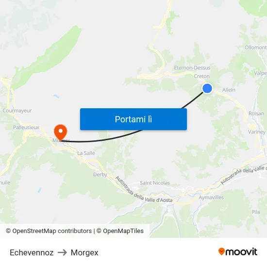 Echevennoz to Morgex map