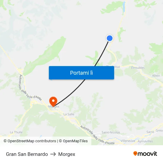 Gran San Bernardo to Morgex map