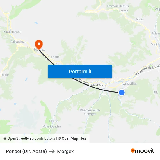 Pondel (Dir. Aosta) to Morgex map