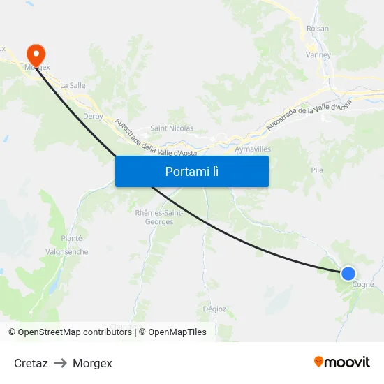 Cretaz to Morgex map