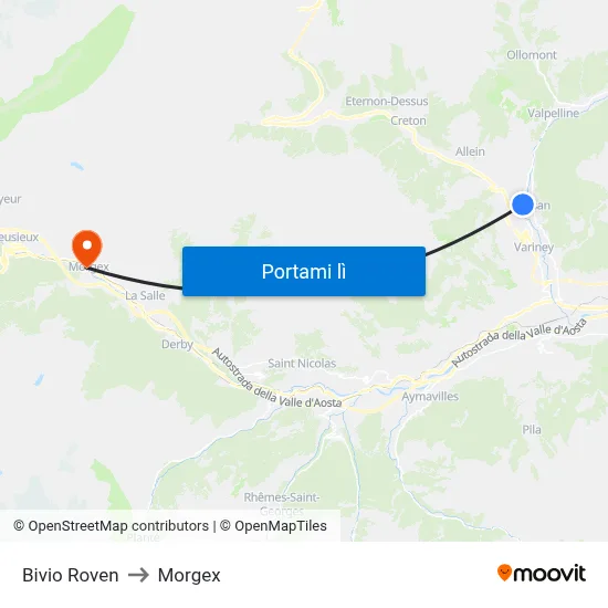 Bivio Roven to Morgex map