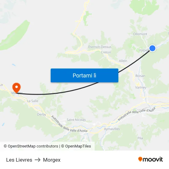 Les Lievres to Morgex map