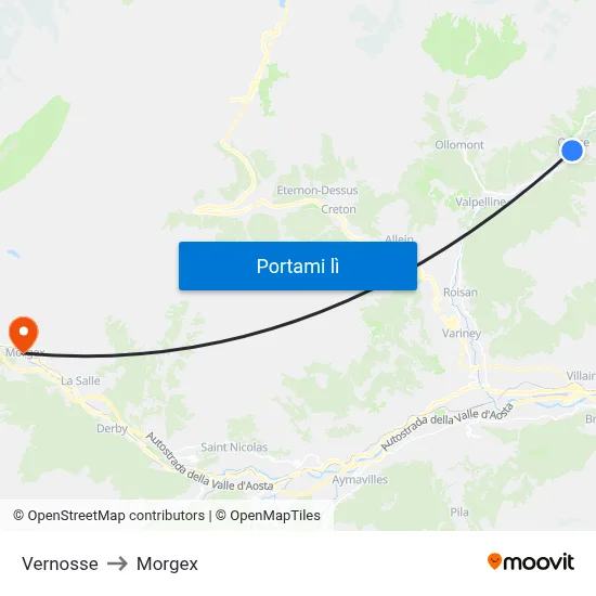 Vernosse to Morgex map