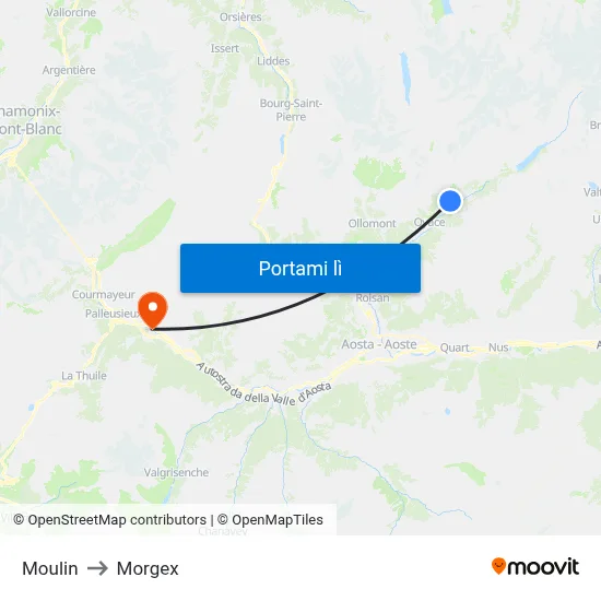 Moulin to Morgex map