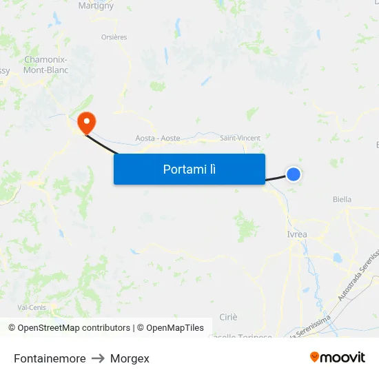 Fontainemore to Morgex map