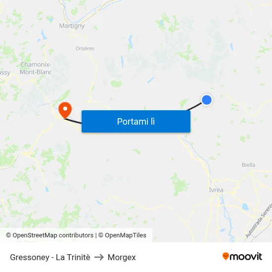 Gressoney - La Trinitè to Morgex map