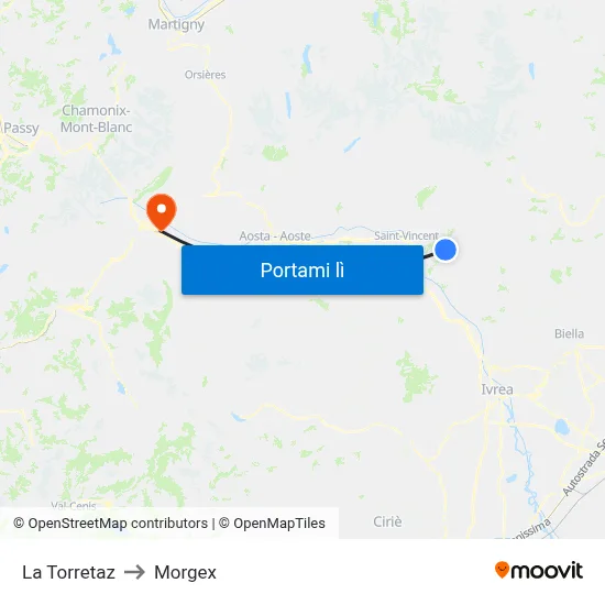 La Torretaz to Morgex map