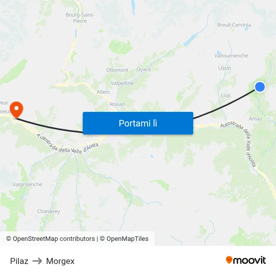 Pilaz to Morgex map